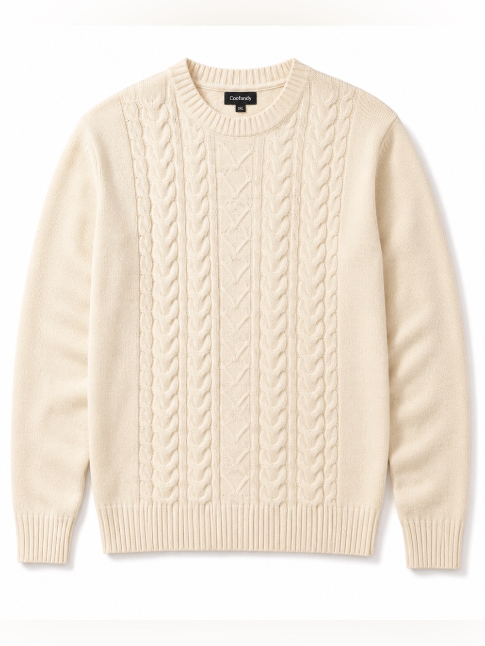 Men’s 3XL Cream Cable Knit Sweater Classic Crewneck NWT Cozy Preppy Neutral